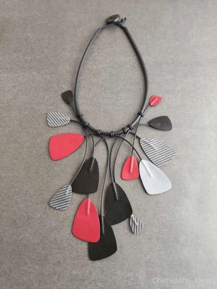 Ожерелье кожаное ЛИАНА красный_серый арт 25705