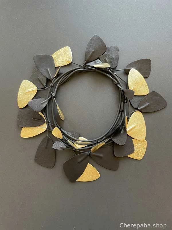 Колье кожаное ЛИАНА золото чёрный арт 24311