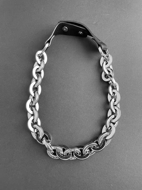 Цепочка на коже серебро чёрный арт 33601