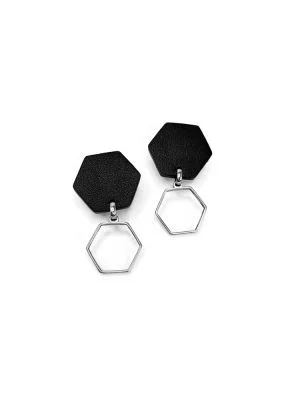 Серьги из кожи ГЕКСАГОН чёрный арт 59401 в магазине дизайнерских украшений Cherepaha.shop
