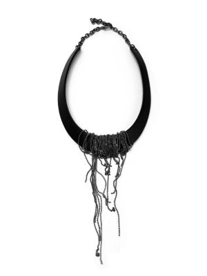 Колье из кожи БРИЗ чёрный тёмное серебро арт 56402