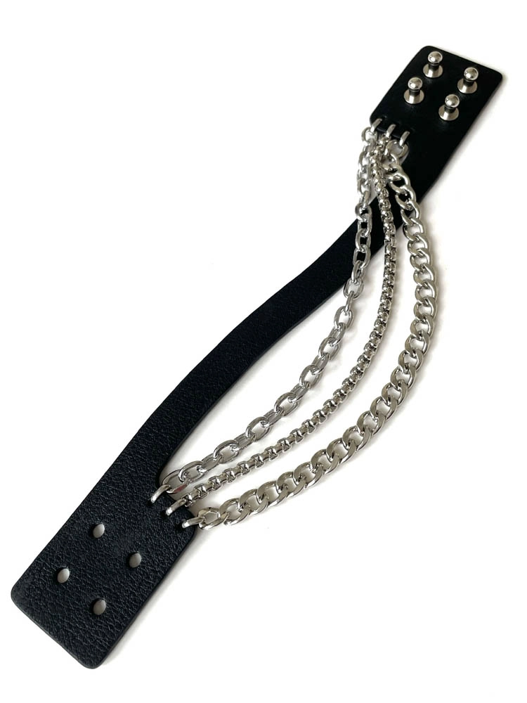 Браслет из кожи ЦЕПЬ 3 серебро арт 57701 Браслет из кожи ЦЕПЬ 3 серебро арт 57701