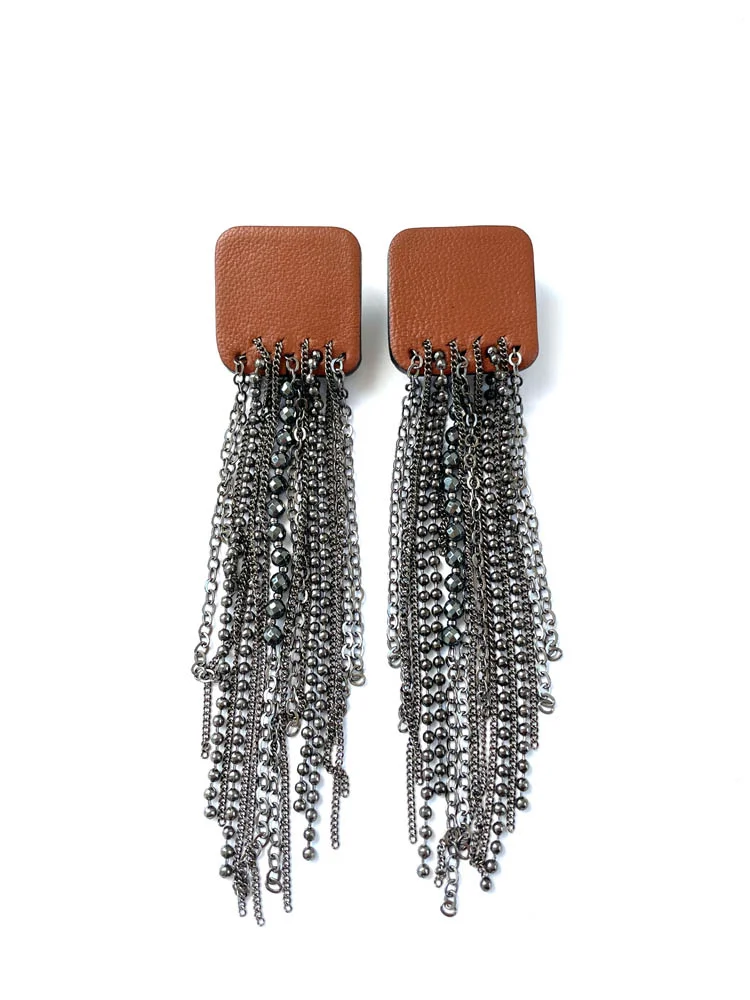 Серьги из кожи ЦЕПИ терракотовый арт 2012