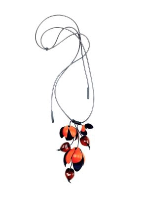 Колье из кожи ЦВЕТЫ И ЯГОДЫ оранжевый чёрный арт 44805 в магазине дизайнерских украшений Cherepaha.shop