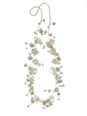 Бусы кожаные ГИПСОФИЛА айвори серебро арт 48302