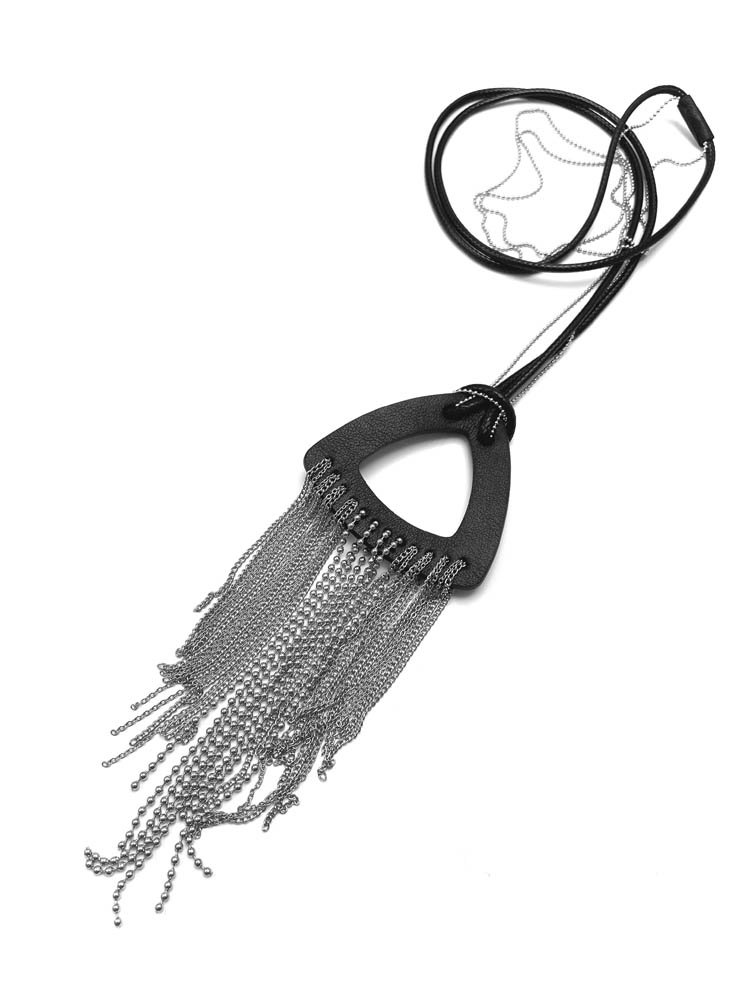 Колье кожаное чёрный серебро арт 45106 Колье кожаное чёрный серебро арт 45106