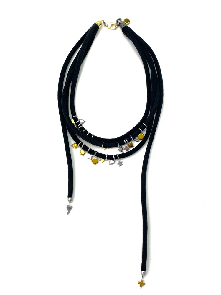 Колье бархатное МИЛКИ ВЭЙ чёрный серебро золото арт 51601 Колье бархатное МИЛКИ ВЭЙ чёрный серебро золото арт 51601