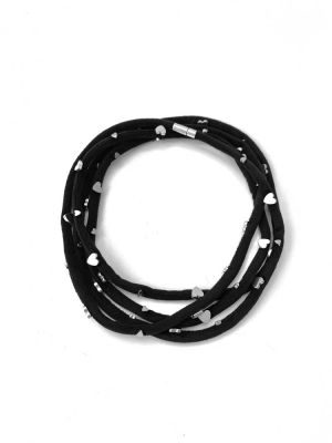 Бусы бархатные СЕРДЕЧКИ чёрный серебро арт 51701 в магазине дизайнерских украшений Cherepaha.shop