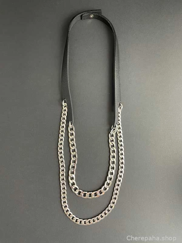 Цепь кожаная двойная 90 серебро арт 2412