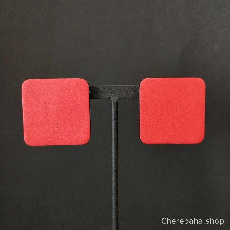 Серьги из кожи КВАДРАТ 4 красный гладкий_чёрный арт 1822