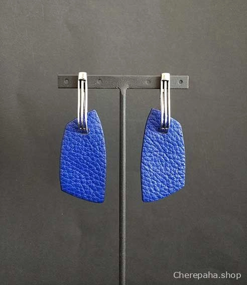 Серьги из кожи ПИКИ синий арт 1406 Серьги из кожи ПИКИ синий арт 1406