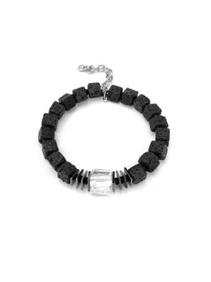 Браслет ХРУСТАЛЬ ГЕМАТИТ ЛАВА серебро чёрный арт 61202