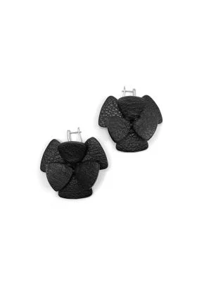 Серьги из кожи ЦВЕТОК чёрный арт 61401 Серьги из кожи ЦВЕТОК чёрный арт 61401
