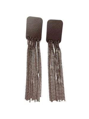 Серьги из кожи коричневый золотистый арт 55401 в магазине дизайнерских украшений Cherepaha.shop