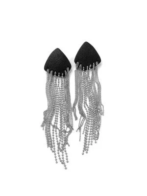 Серьги из кожи чёрный серебро арт 32310