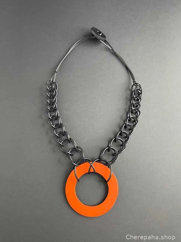 Колье кожаное СПРИНГ КОЛЬЦО оранжевый арт 26904
