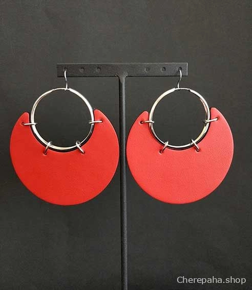 Серьги из кожи красный_чёрный арт 2201 Серьги из кожи красный_чёрный арт 2201