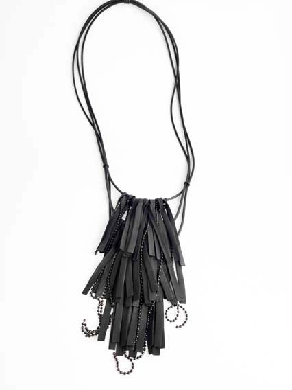 Колье из кожи БАРБА чёрный арт 27801 в магазине дизайнерских украшений Cherepaha.shop