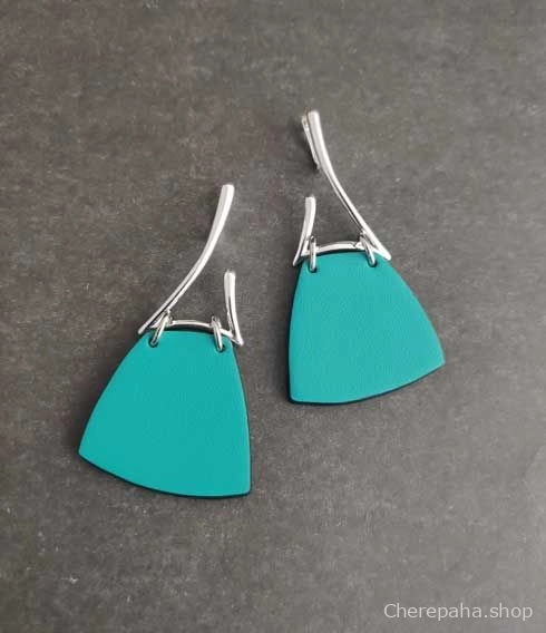 Серьги из кожи ЗИГЗАГ ментол арт 1608 Серьги из кожи ЗИГЗАГ ментол арт 1608