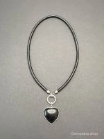 Кулон СЕРДЦЕ чёрный агат чёрный арт 42504 в магазине дизайнерских украшений Cherepaha.shop