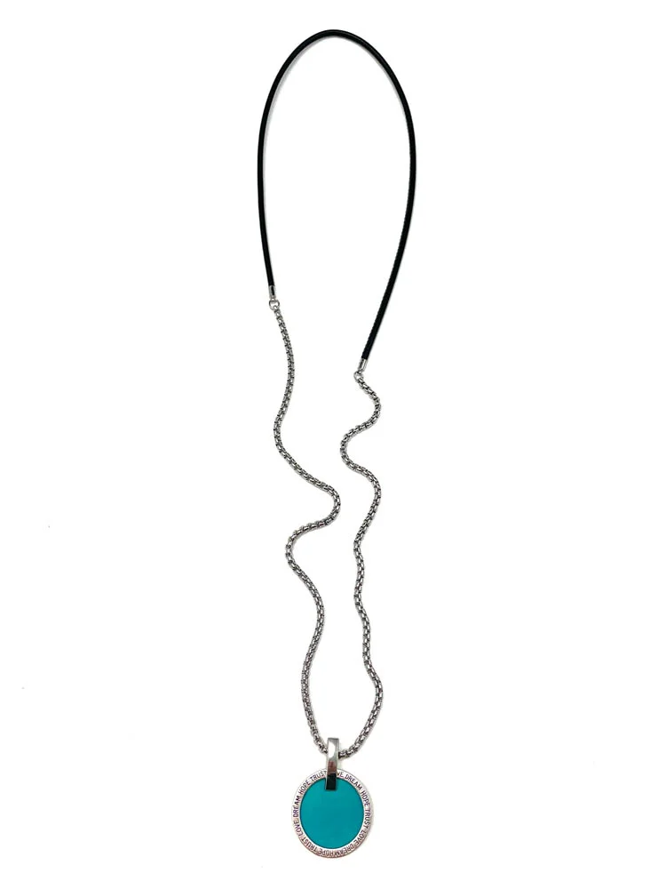 Кулон из кожи МЕЧТА бирюзовый чёрный арт 60104