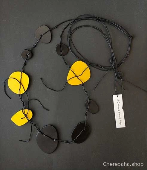 Бусы из кожи ОБЛАКО жёлтый гладкий арт 0129 Бусы из кожи ОБЛАКО жёлтый гладкий арт 0129