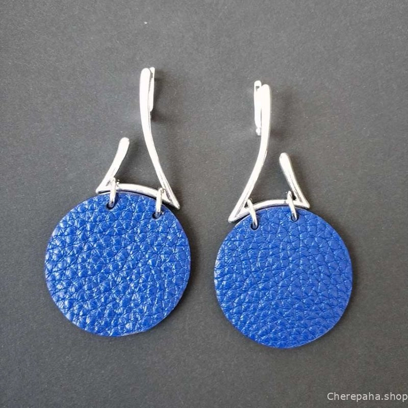 Серьги из кожи ЗИГЗАГ 4 синий арт 1534 Серьги из кожи ЗИГЗАГ 4 синий арт 1534