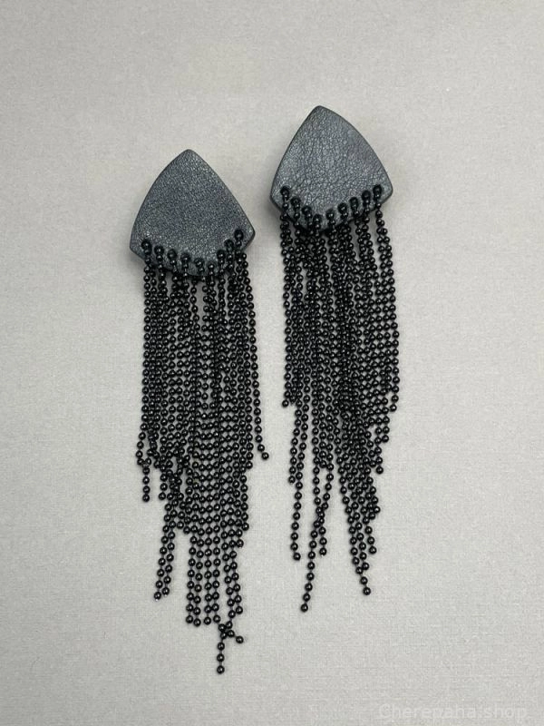 Серьги из кожи чёрный чёрный арт 32308