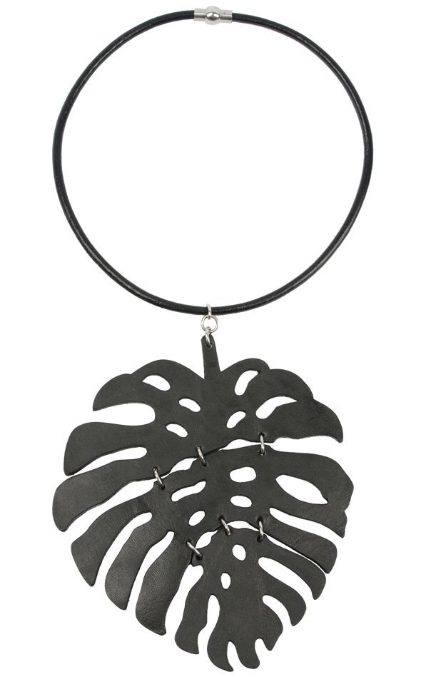 Колье из кожи ЛИСТ чёрный арт 0021 Колье из кожи ЛИСТ чёрный арт 0021