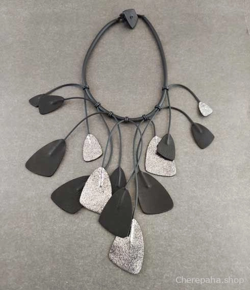 Ожерелье кожаное ЛИАНА серебро арт 25702