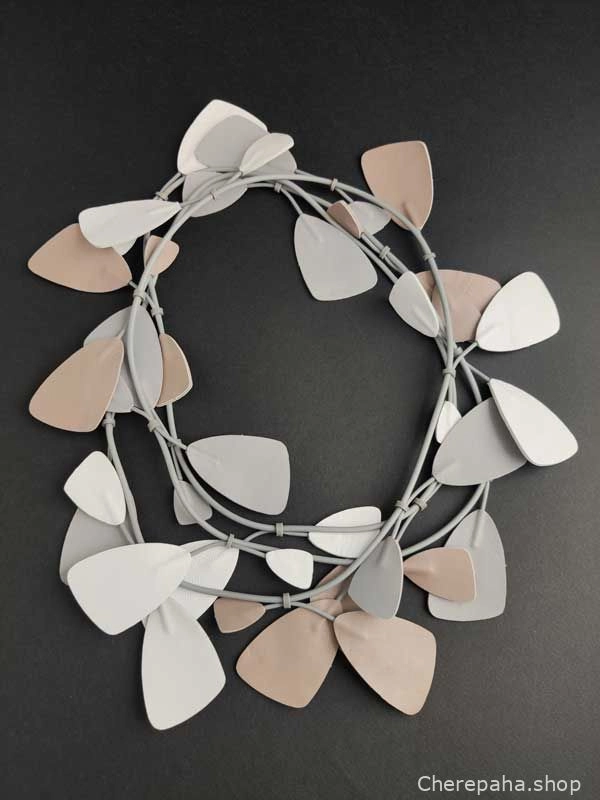 Колье из кожи ЛИАНА розовый_белый арт 2436