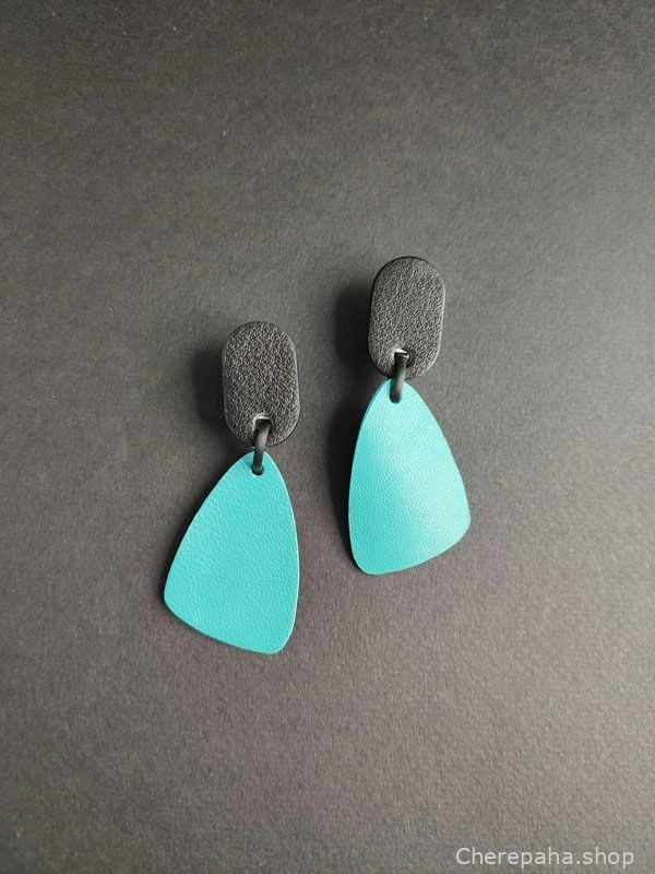 Серьги из кожи бирюза чёрный арт 30307 Серьги из кожи бирюза чёрный арт 30307