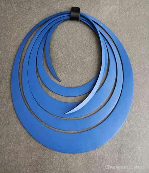 Колье из кожи СПИРАЛЬ синий чёрный арт 00915 Колье из кожи СПИРАЛЬ синий чёрный арт 00915