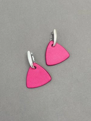 Серьги из кожи ТРЕУГОЛЬНИК S фуксия чёрный арт 37904