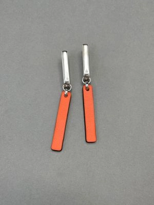 Серьги из кожи СТИК 2 оранжевый чёрный арт 36710