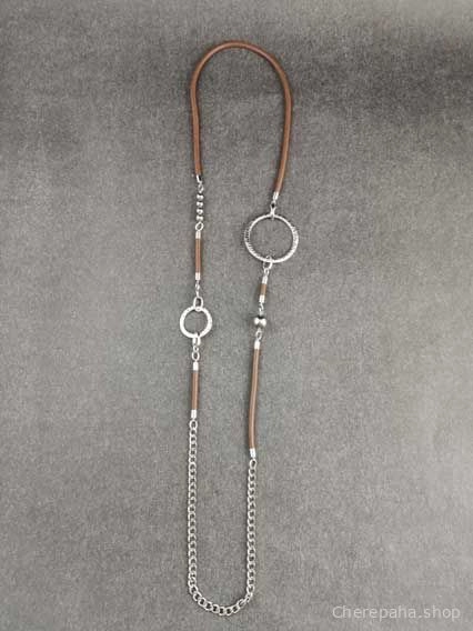 Колье кожаное с кольцами карамель арт 26301 Колье кожаное с кольцами карамель арт 26301