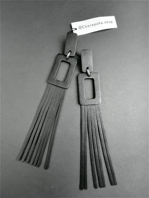 Серьги кожаные БАРБА чёрный арт 34201