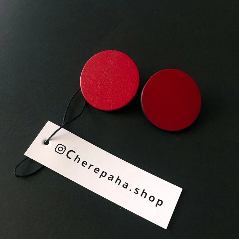 Серьги из кожи КРУГ 4 П красный_чёрный арт 1461 Серьги из кожи КРУГ 4 П красный_чёрный арт 1461