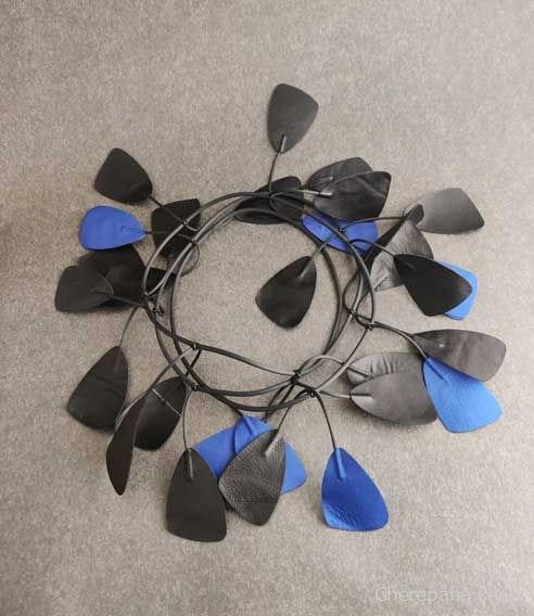 Колье кожаное ЛИАНА чёрный_синий арт 2435