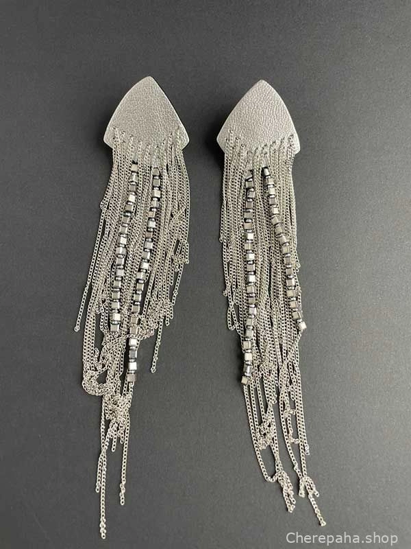 Серьги из кожи серебро арт 32001