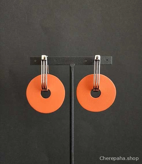 Серьги из кожи ДИСК коралловый_чёрный арт 2096 Серьги из кожи ДИСК коралловый_чёрный арт 2096