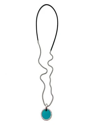 Кулон из кожи МЕЧТА бирюзовый чёрный арт 60104 в магазине дизайнерских украшений Cherepaha.shop