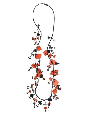 Бусы кожаные ГИПСОФИЛА оранжевый чёрный арт 48303
