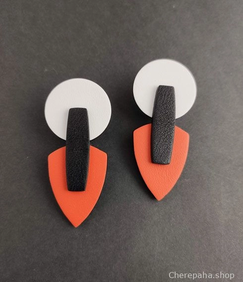 Серьги из кожи СТРЕЛКА белый_оранжевый арт 27403 Серьги из кожи СТРЕЛКА белый_оранжевый арт 27403