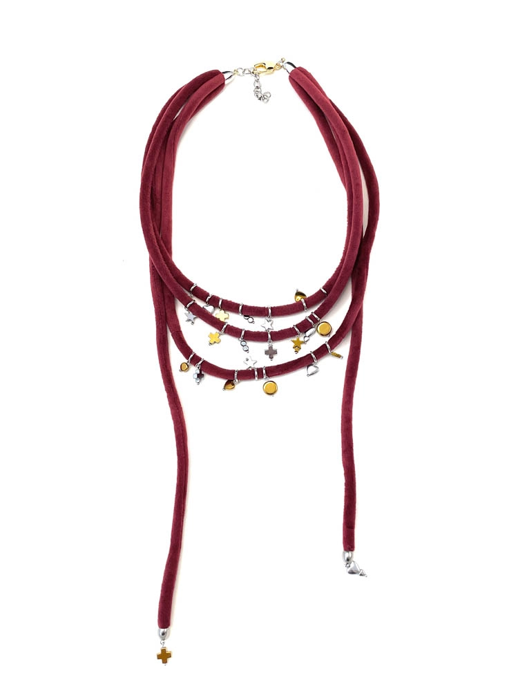 Колье бархатное МИЛКИ ВЭЙ винный серебро золото арт 51602 Колье бархатное МИЛКИ ВЭЙ винный серебро золото арт 51602
