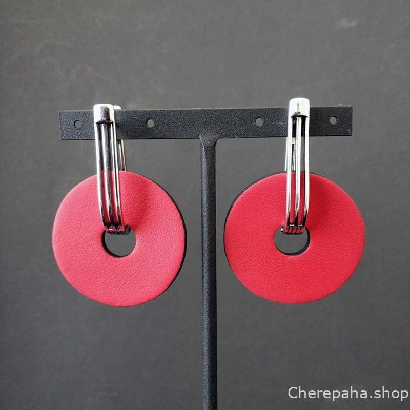 Серьги из кожи ДИСК красный_чёрный арт 2093 Серьги из кожи ДИСК красный_чёрный арт 2093