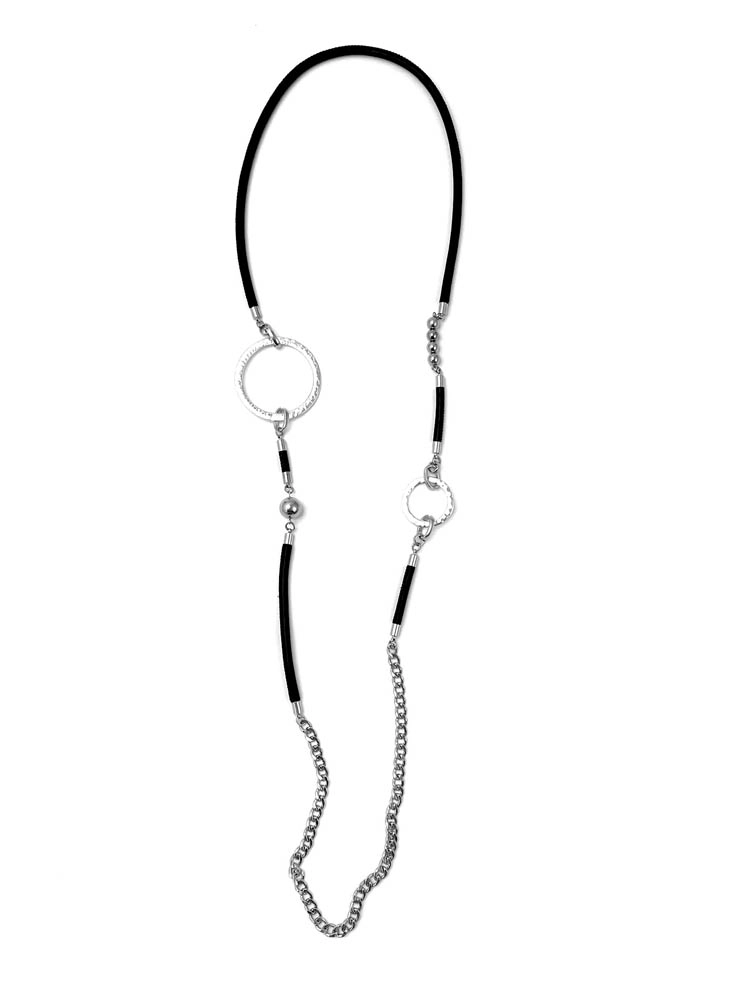 Колье кожаное с кольцами чёрный арт 26302 Колье кожаное с кольцами чёрный арт 26302