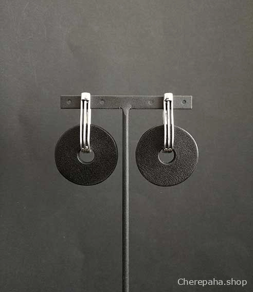 Серьги из кожи ДИСК чёрный арт 2091 Серьги из кожи ДИСК чёрный арт 2091