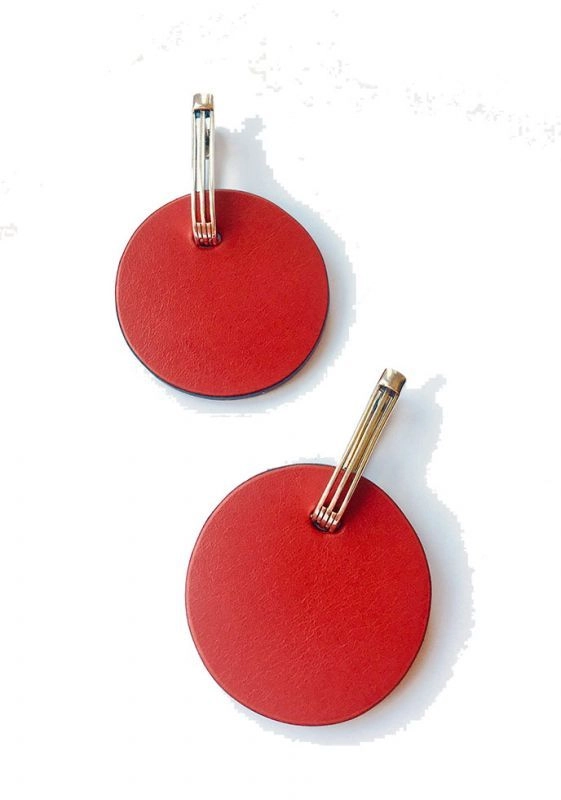 Серьги из кожи КРУГ 5 красный_чёрный арт 1201 Серьги из кожи КРУГ 5 красный_чёрный арт 1201