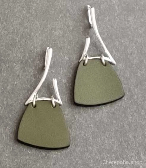 Серьги из кожи ЗИГЗАГ хаки арт 1607 Серьги из кожи ЗИГЗАГ хаки арт 1607